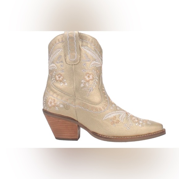 Dingo Women's gold embroidered Primrose Stacked Heel Cowboy‎ Boots size 10 new - Picture 1 of 8